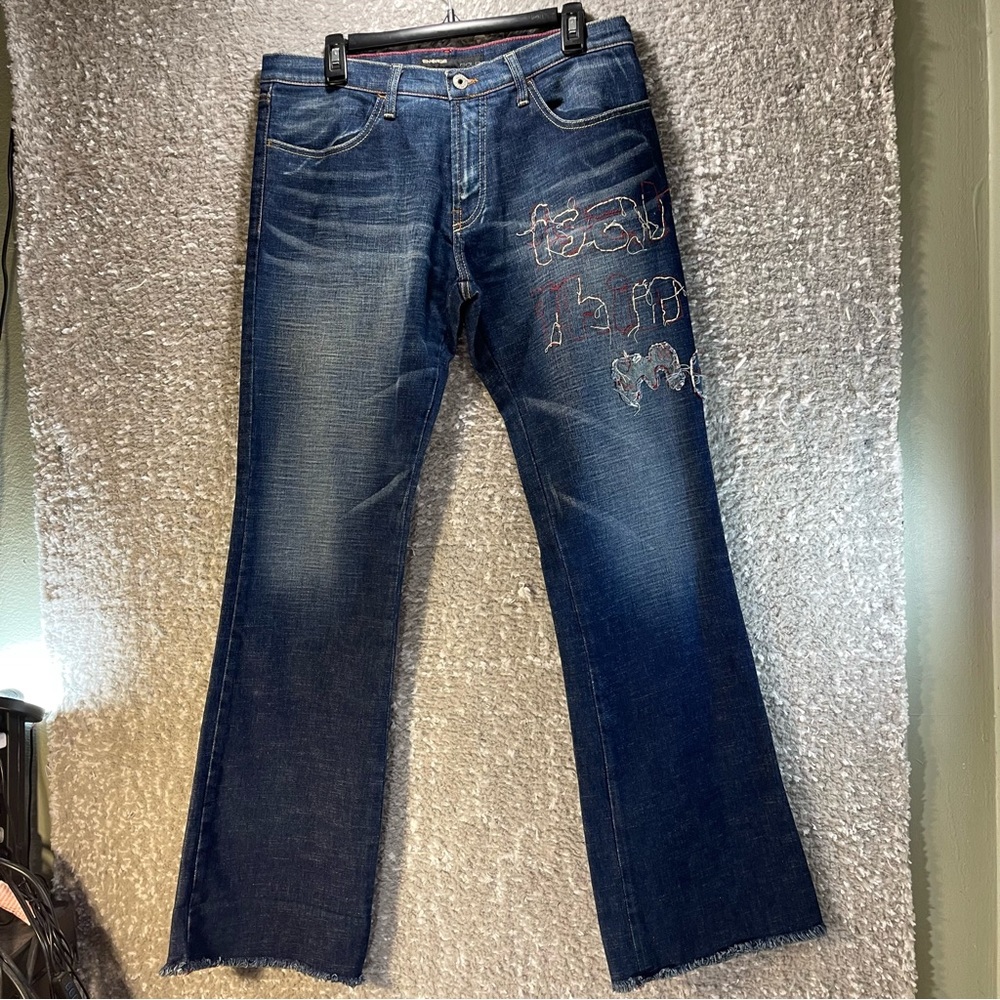 Energie Gold Men's Bootcut Graphic Printed Denim Jeans Blue 36 Boot Italy Made
